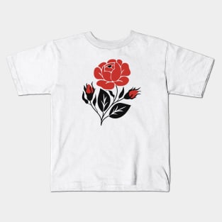 Print with Red Rose Inspired by Ukrainian Traditional Embroidery Kids T-Shirt